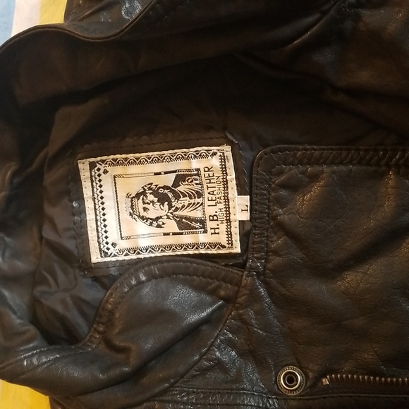 Black Leather Jacket with Embroidered R on Chest - Picture 8 of 12